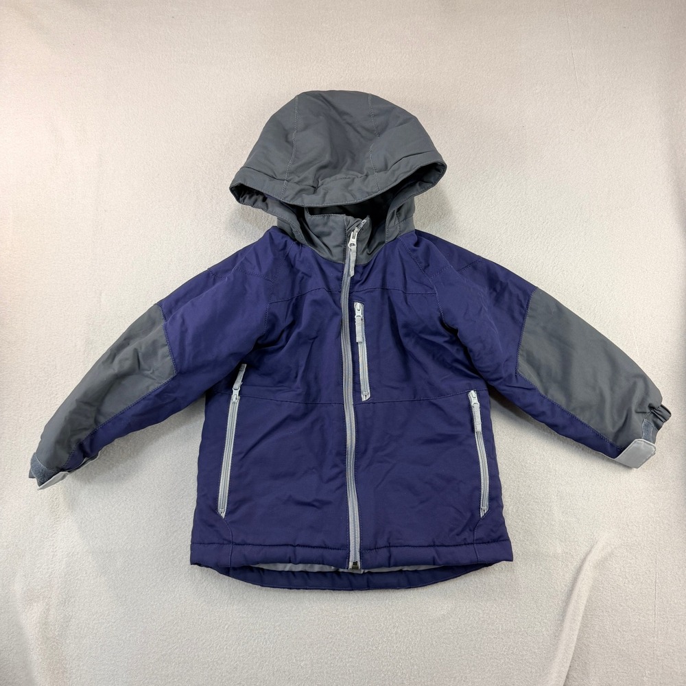 Childrens Place Boys Navy Grey Thermolite Hooded Puffer light Jacket 4T
